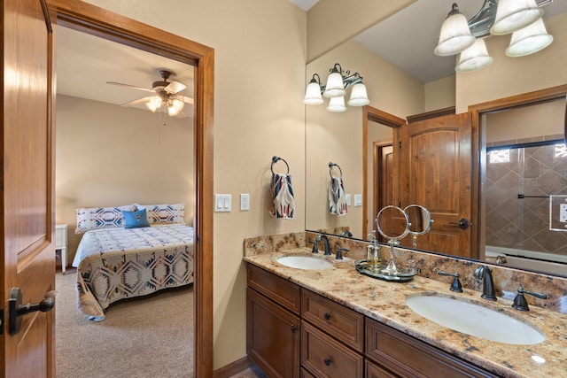 3605 Greystone Ridge Dr SE, Rio Rancho, NM 87124 - full bath featuring ensuite bathroom, double vanity, and a ceiling fan