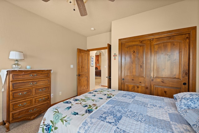 3605 Greystone Ridge Dr SE, Rio Rancho, NM 87124 - bedroom with carpet, a closet, baseboards, and ceiling fan