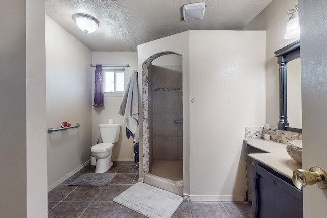 3008 Corona Dr NW, Albuquerque, NM 87120 - full bath featuring vanity, toilet, a textured ceiling, tile patterned floors, and a shower stall