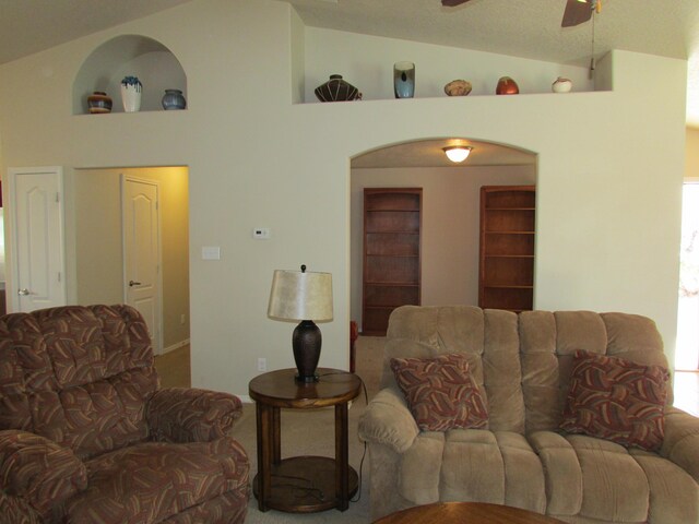 2843 Violeta Cir SE, Rio Rancho, NM 87124 - carpeted living area featuring lofted ceiling and a ceiling fan