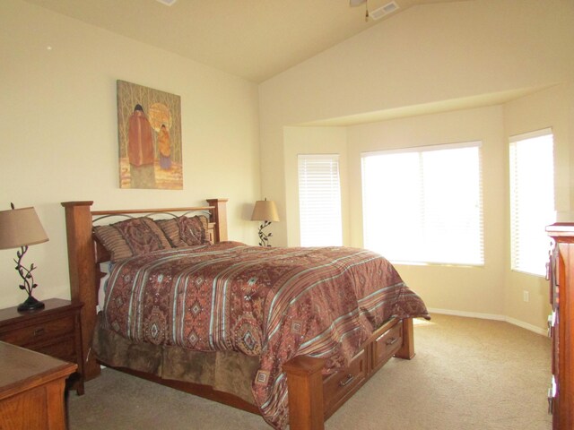 2843 Violeta Cir SE, Rio Rancho, NM 87124 - bedroom with carpet floors, lofted ceiling, visible vents, and baseboards