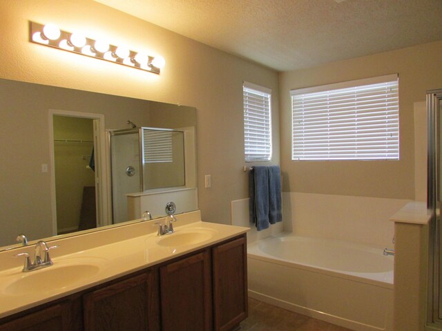 2843 Violeta Cir SE, Rio Rancho, NM 87124 - bathroom featuring a bath, a shower stall, double vanity, and a sink