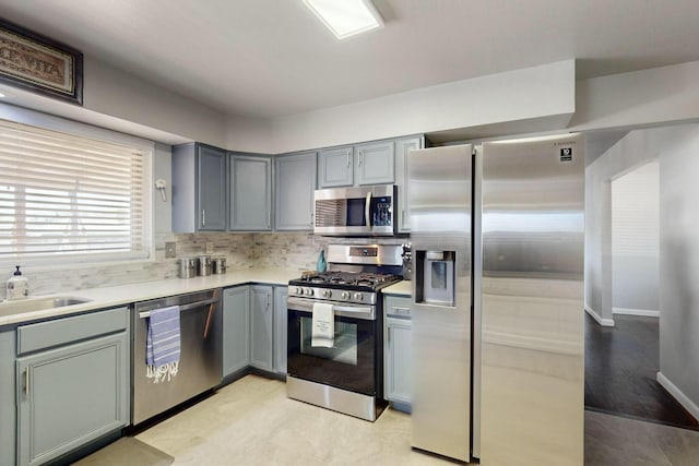 3501 Westerfeld Dr NE, Albuquerque, NM 87111 - kitchen featuring tasteful backsplash, a sink, light countertops, stainless steel appliances, and gray cabinets