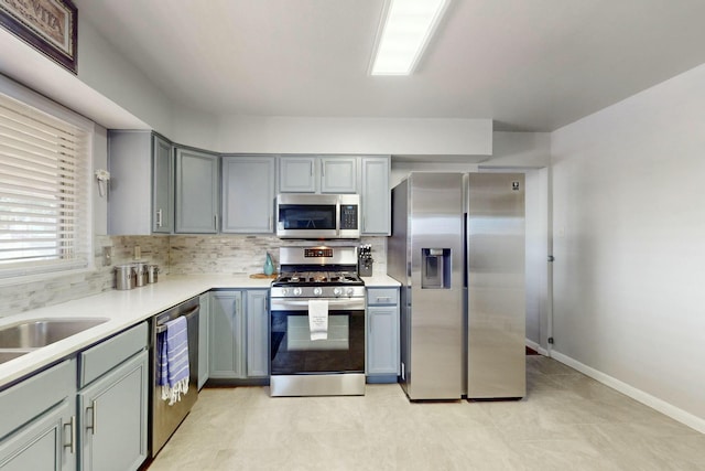 3501 Westerfeld Dr NE, Albuquerque, NM 87111 - kitchen with light countertops, tasteful backsplash, gray cabinetry, and stainless steel appliances