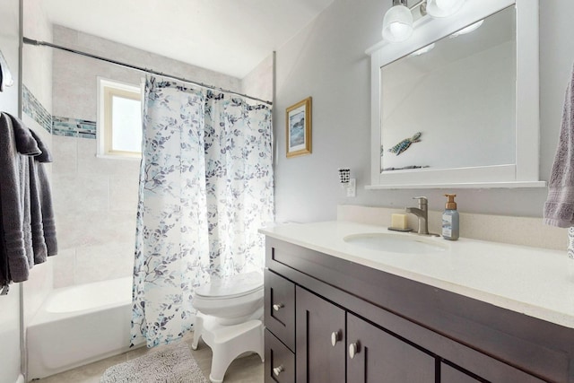 3501 Westerfeld Dr NE, Albuquerque, NM 87111 - bathroom featuring toilet, shower / bathtub combination with curtain, and vanity