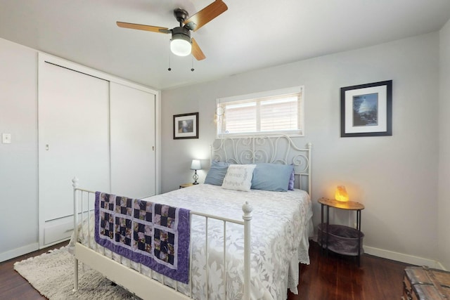 3501 Westerfeld Dr NE, Albuquerque, NM 87111 - bedroom featuring wood finished floors, ceiling fan, baseboards, and a closet