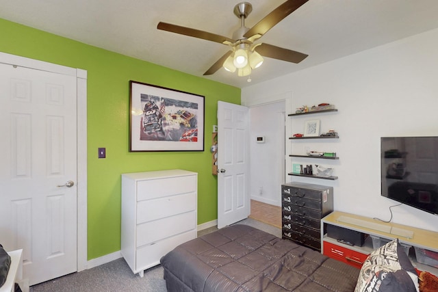 2 Cedar Hill Pl, Cedar Crest, NM 87008 - bedroom with a ceiling fan and dark colored carpet