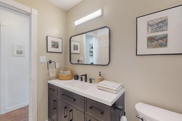 2 Cedar Hill Pl, Cedar Crest, NM 87008 - half bath featuring vanity and brick patterned flooring