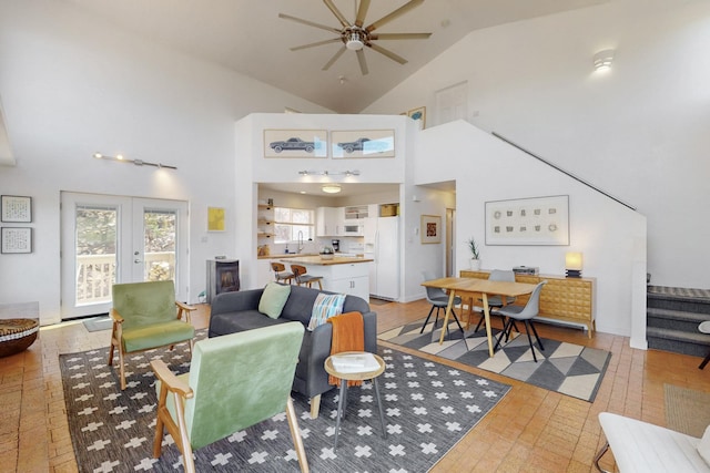2 Cedar Hill Pl, Cedar Crest, NM 87008 - living area with ceiling fan and high vaulted ceiling
