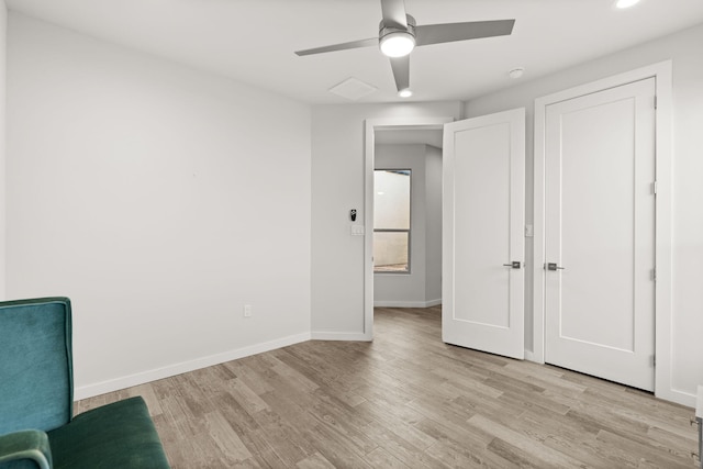 8023 Victoria Dr NW, Albuquerque, NM 87120 - unfurnished bedroom with baseboards, recessed lighting, light wood-style flooring, and ceiling fan