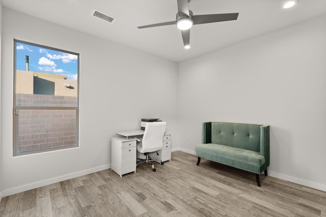 8023 Victoria Dr NW, Albuquerque, NM 87120 - office featuring visible vents, baseboards, light wood-type flooring, recessed lighting, and a ceiling fan