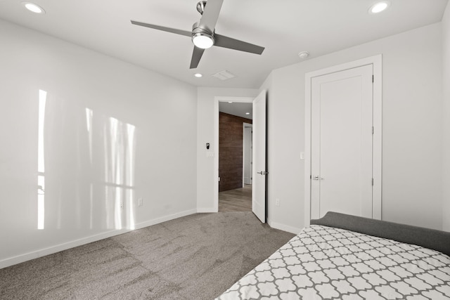 8023 Victoria Dr NW, Albuquerque, NM 87120 - unfurnished bedroom with recessed lighting, a ceiling fan, baseboards, and carpet floors