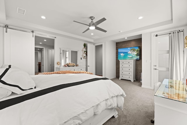 8023 Victoria Dr NW, Albuquerque, NM 87120 - bedroom featuring visible vents, recessed lighting, a raised ceiling, and light colored carpet