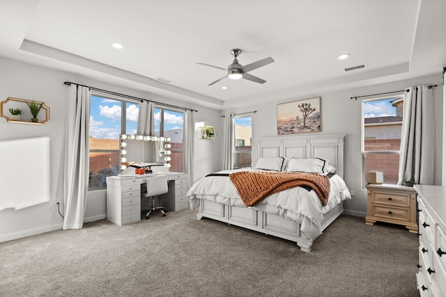8023 Victoria Dr NW, Albuquerque, NM 87120 - bedroom featuring carpet flooring, visible vents, multiple windows, and a raised ceiling
