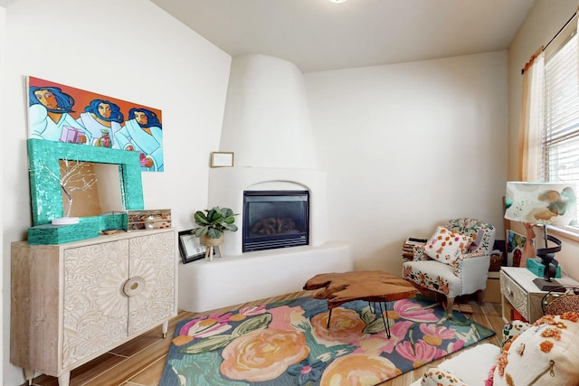 9840 Cameron St NW, Albuquerque, NM 87114 - living area featuring wood finished floors and a large fireplace