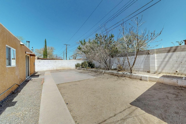 view of yard featuring a fenced backyard and a patio area
