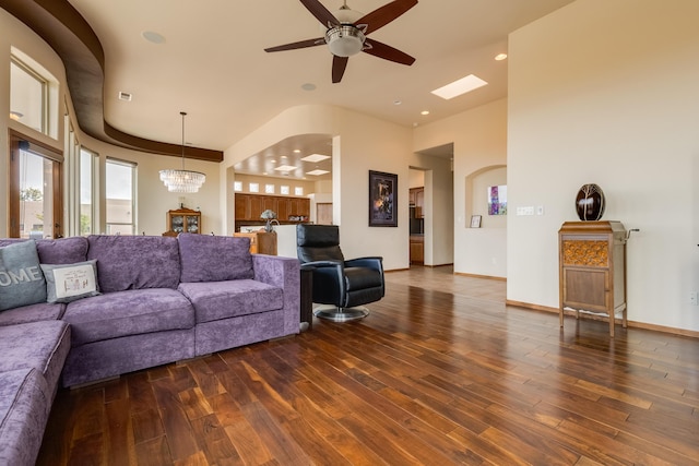 4701 Mi Cordelia Dr NW, Albuquerque, NM 87120 - living area with hardwood / wood-style flooring, ceiling fan, recessed lighting, a chandelier, and baseboards