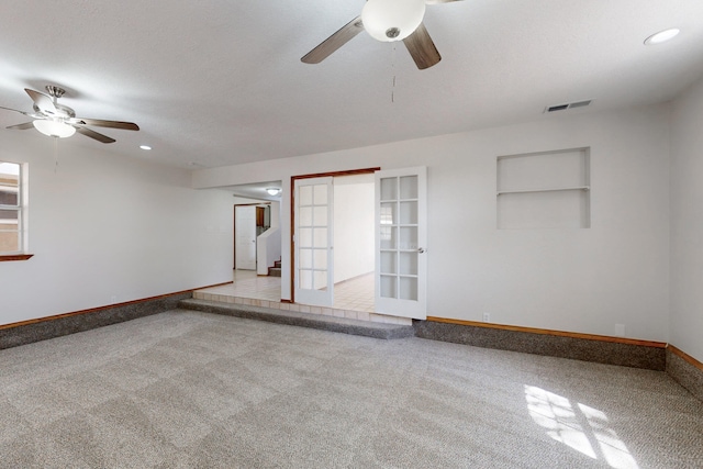 1647 Atrisco Dr SW, Albuquerque, NM 87105 - carpeted spare room with a ceiling fan, baseboards, french doors, and recessed lighting
