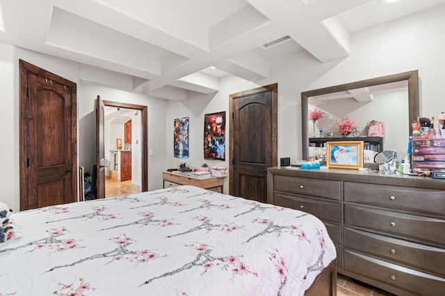 2912 William St SE, Albuquerque, NM 87102 - bedroom featuring beamed ceiling, visible vents, and coffered ceiling