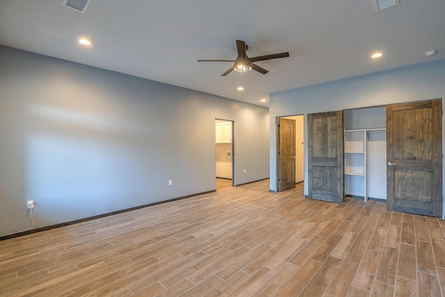 4621 27th Ave NE, Rio Rancho, NM 87144 - unfurnished bedroom with light wood-type flooring, baseboards, recessed lighting, and a ceiling fan