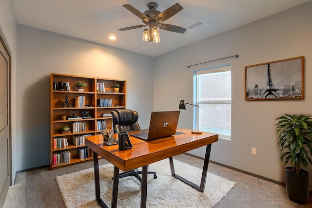 4621 27th Ave NE, Rio Rancho, NM 87144 - office with light colored carpet, a ceiling fan, baseboards, and recessed lighting