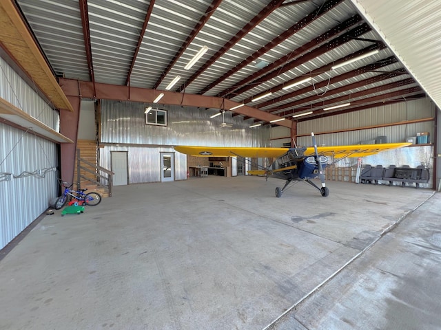 garage with metal wall