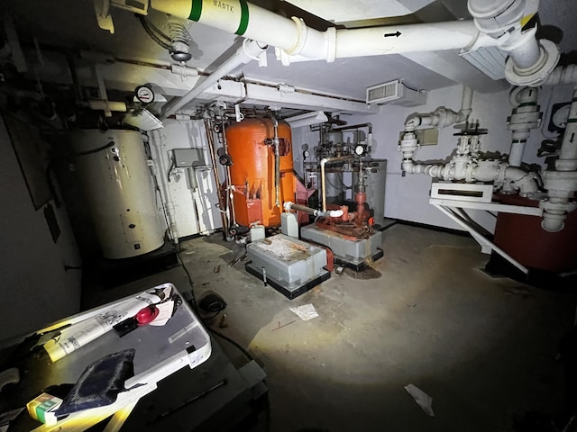below grade area with water heater