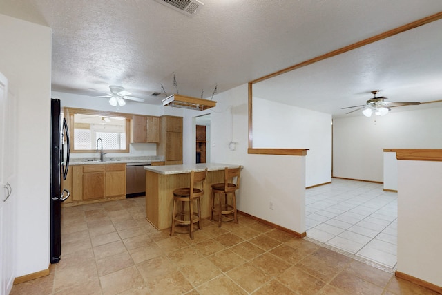 8021 Ruidoso Ct NE, Albuquerque, NM 87109 - kitchen featuring a sink, dishwasher, ceiling fan, visible vents, and freestanding refrigerator