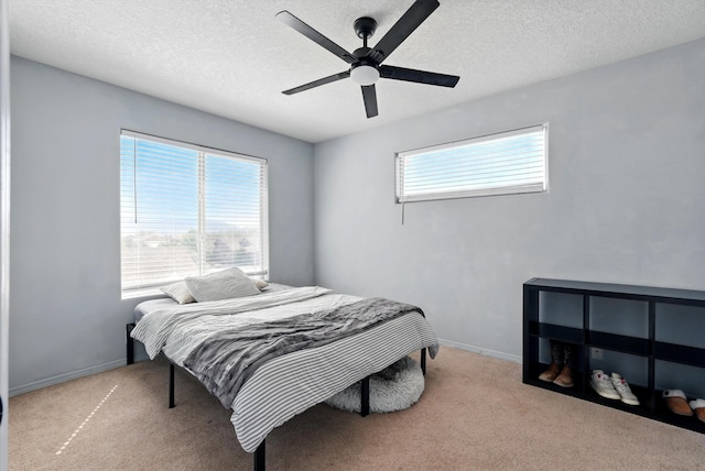 5909 Night Shadow Ave NW, Albuquerque, NM 87114 - carpeted bedroom with multiple windows, ceiling fan, a textured ceiling, and baseboards