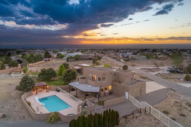 view of aerial view at dusk