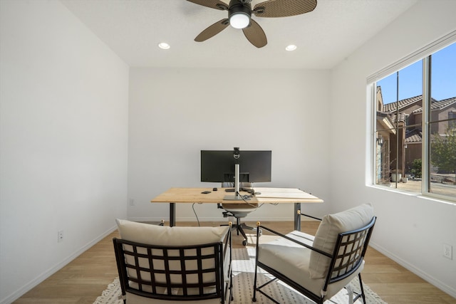 3003 Turquesa SE, Rio Rancho, NM 87124 - home office with light wood finished floors, baseboards, ceiling fan, and recessed lighting