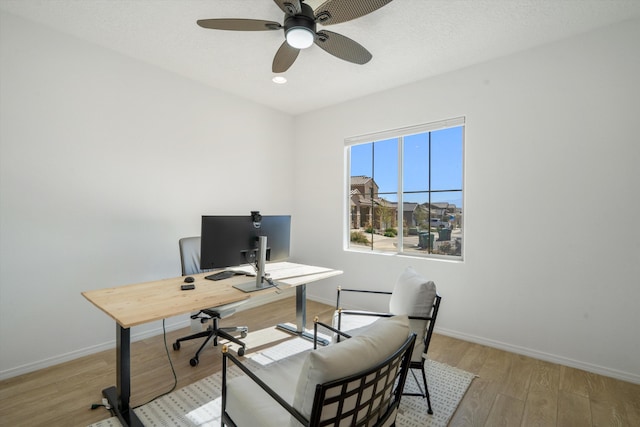 3003 Turquesa SE, Rio Rancho, NM 87124 - office with baseboards, a ceiling fan, light wood-style floors, and recessed lighting