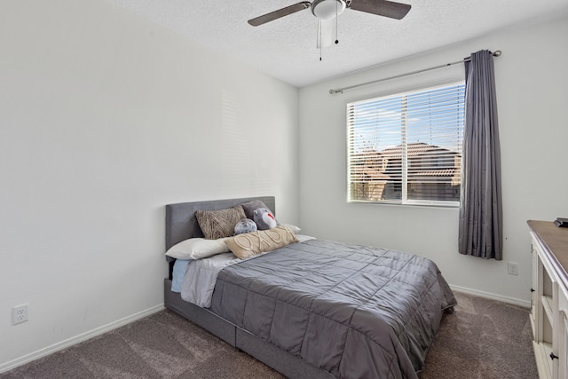 9109 Retablo Rd NW, Albuquerque, NM 87120 - bedroom with carpet, a textured ceiling, a ceiling fan, and baseboards