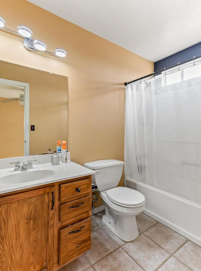 7419 Tolleson Ave NW, Albuquerque, NM 87114 - bathroom featuring tile patterned floors, shower / tub combo with curtain, vanity, and toilet