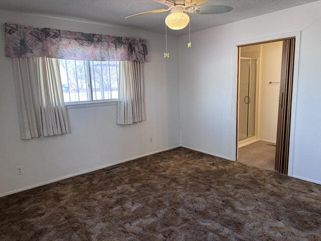 6329 Prairie Rd NE, Albuquerque, NM 87109 - spare room featuring a ceiling fan, a textured ceiling, visible vents, baseboards, and carpet flooring