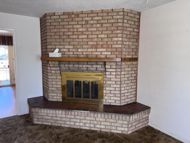 6329 Prairie Rd NE, Albuquerque, NM 87109 - interior details with a textured ceiling, carpet, and a fireplace
