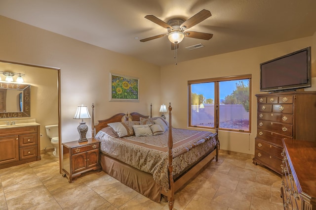 255 Diamond Tail Rd, Placitas, NM 87043 - bedroom featuring connected bathroom and a ceiling fan