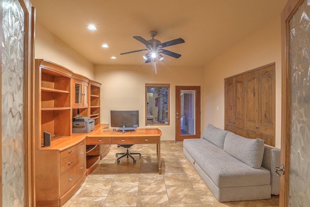 255 Diamond Tail Rd, Placitas, NM 87043 - home office with recessed lighting and ceiling fan