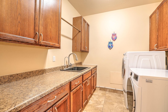 255 Diamond Tail Rd, Placitas, NM 87043 - laundry area featuring cabinet space, washing machine and dryer, and light tile patterned floors