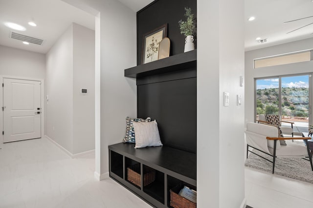 262 Diamond Tail Rd, Placitas, NM 87043 - mudroom featuring baseboards, recessed lighting, and visible vents