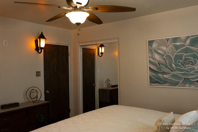 bedroom featuring a ceiling fan and a closet