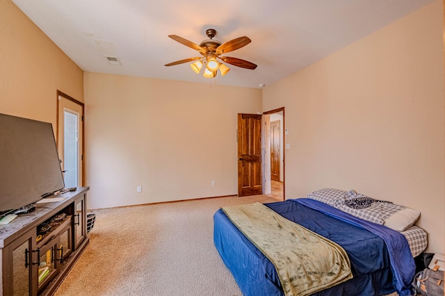 5016 Frontier Rd NE, Rio Rancho, NM 87144 - bedroom with ceiling fan, visible vents, and light colored carpet