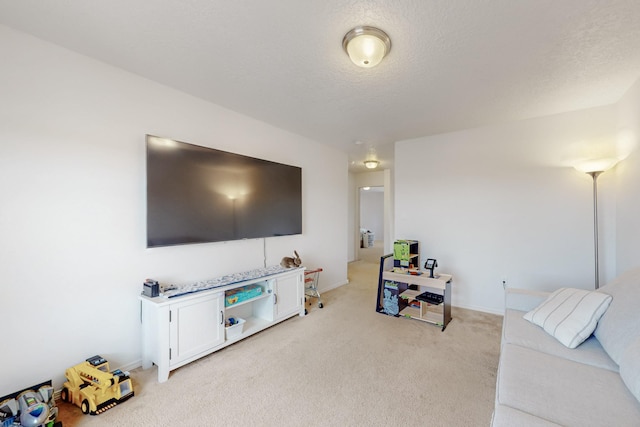 7105 Napoleon Rd NE, Rio Rancho, NM 87144 - living room featuring light carpet, a textured ceiling, and baseboards