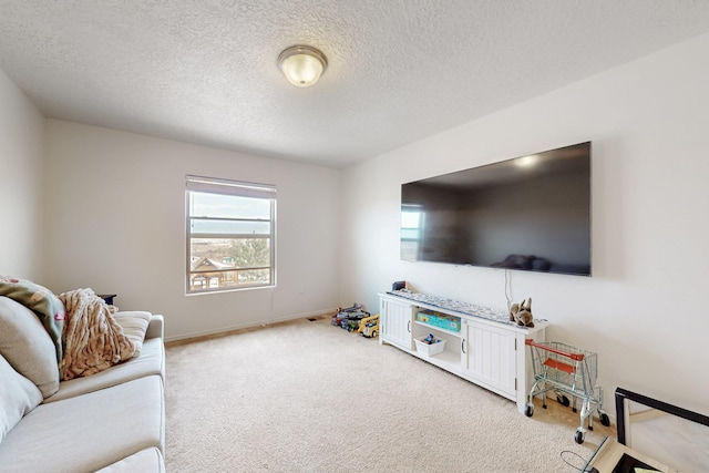 7105 Napoleon Rd NE, Rio Rancho, NM 87144 - living area featuring light colored carpet, a textured ceiling, and baseboards