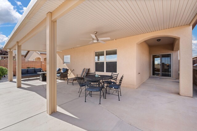 5668 Cold Creek Ave NW, Albuquerque, NM 87114 - view of patio / terrace featuring an outdoor living space, ceiling fan, and outdoor dining area