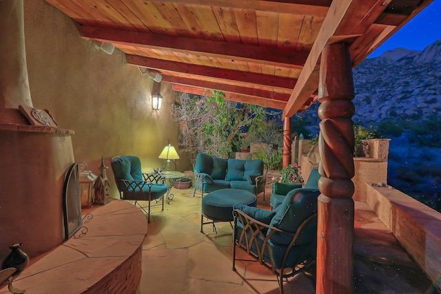 view of patio / terrace featuring an outdoor living space and a pergola