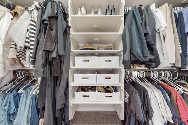 walk in closet with carpet