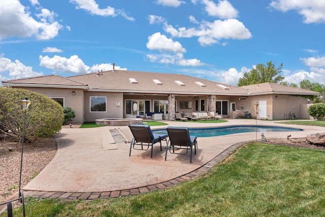 pool with an outdoor hangout area and a patio area