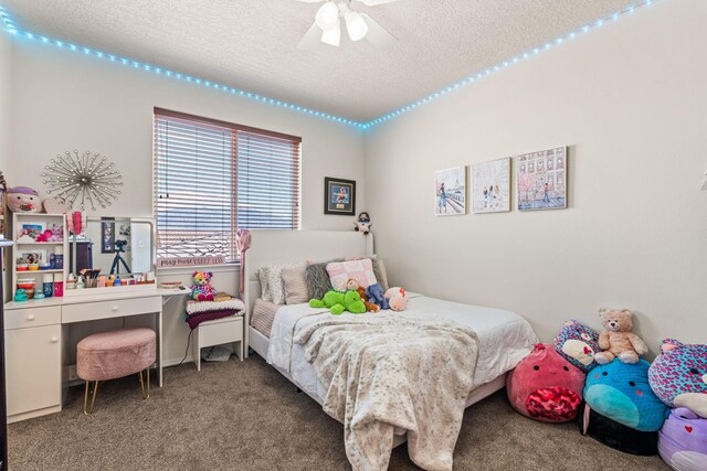 4024 Colina Roja Ln NE, Rio Rancho, NM 87124 - carpeted bedroom with a textured ceiling and a ceiling fan