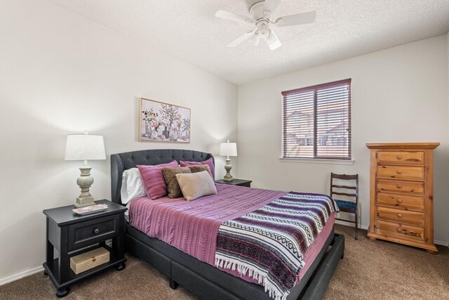 4024 Colina Roja Ln NE, Rio Rancho, NM 87124 - carpeted bedroom with a textured ceiling, ceiling fan, and baseboards